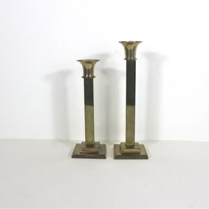 Mid Century Set of Two Vintage Brass Candle Holders, Candle Sticks, Pair